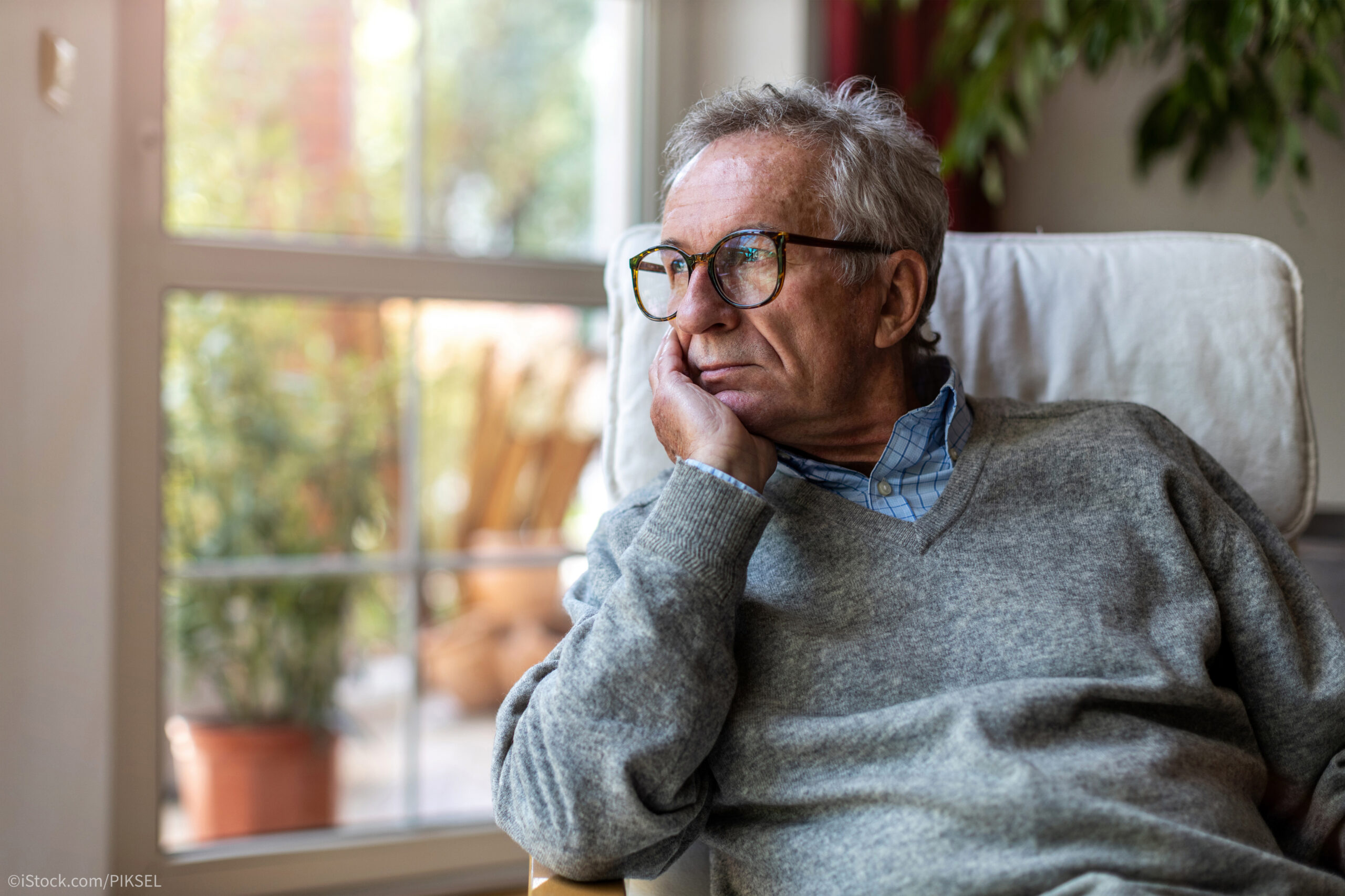 ein Senior sitzt in seinem Sessel am Fenster. Blogbild zum Thema "Klagespalmen Beispiele"